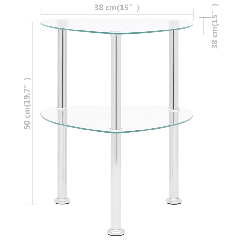 2-Tier Side Table Transparent 38x38x50 cm Tempered Glass