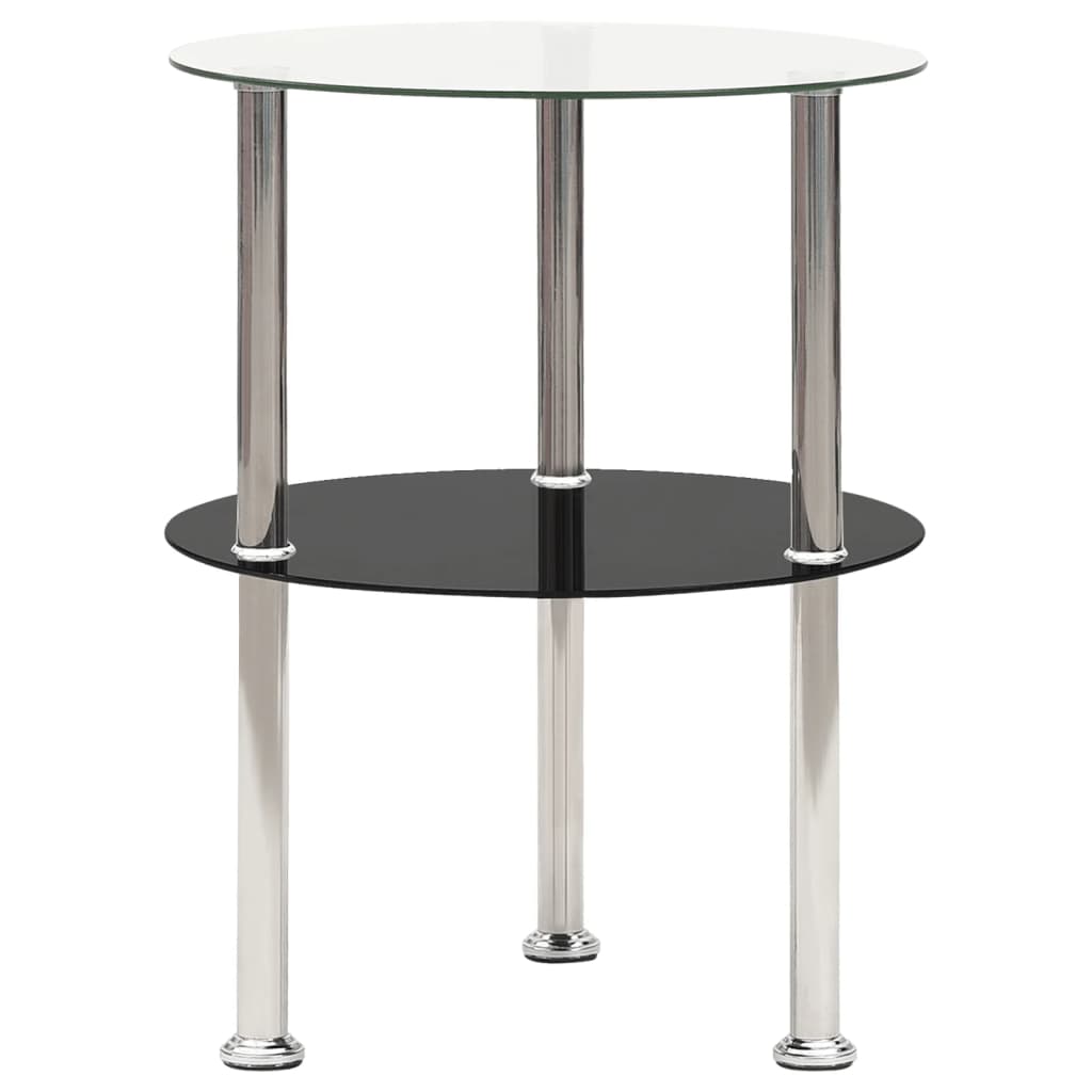 2-Tier Side Table Transparent &amp; Black 38 cm Tempered Glass