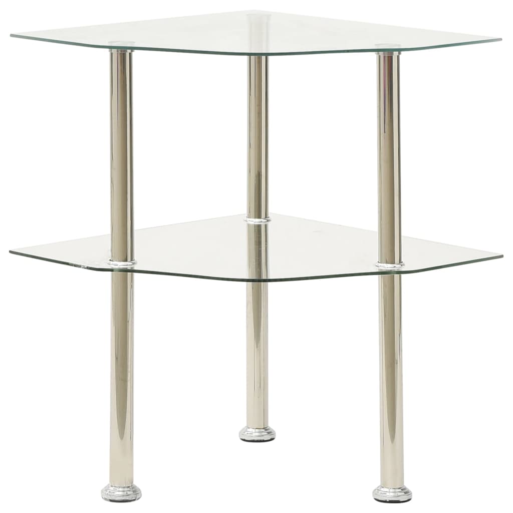 2-Tier Side Table Transparent 38x38x50 cm Tempered Glass