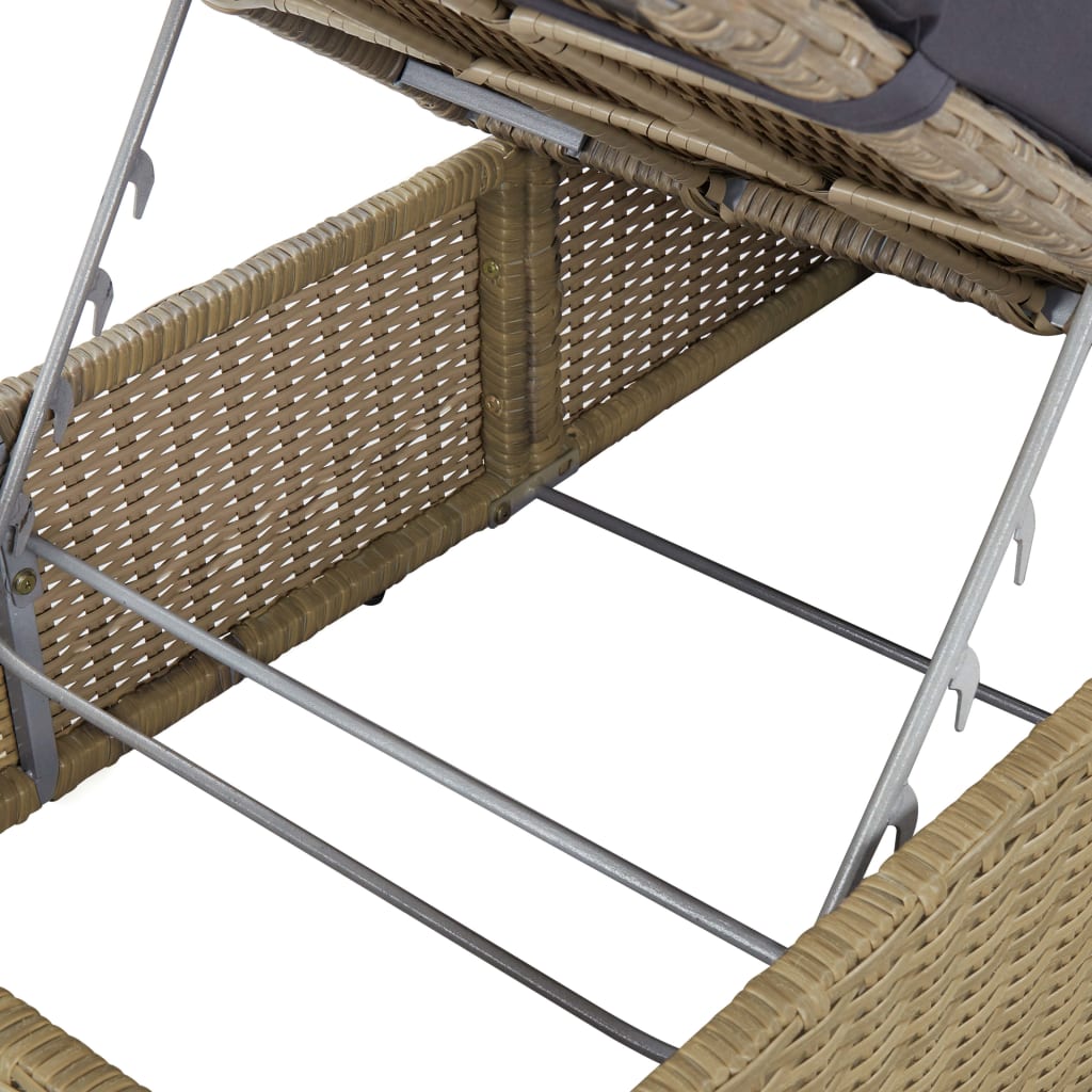 Sunlounger Poly Rattan Brown and Dark Grey