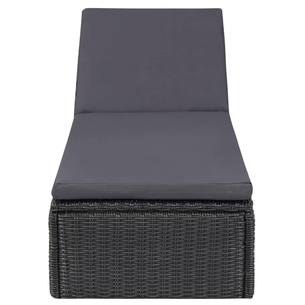 Sunlounger Poly Rattan Black and Dark Grey