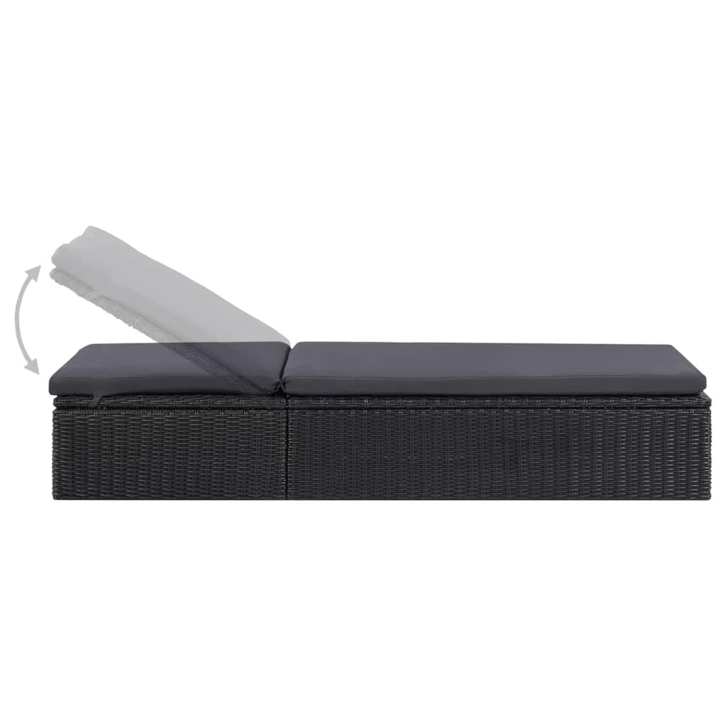 Sunlounger Poly Rattan Black and Dark Grey