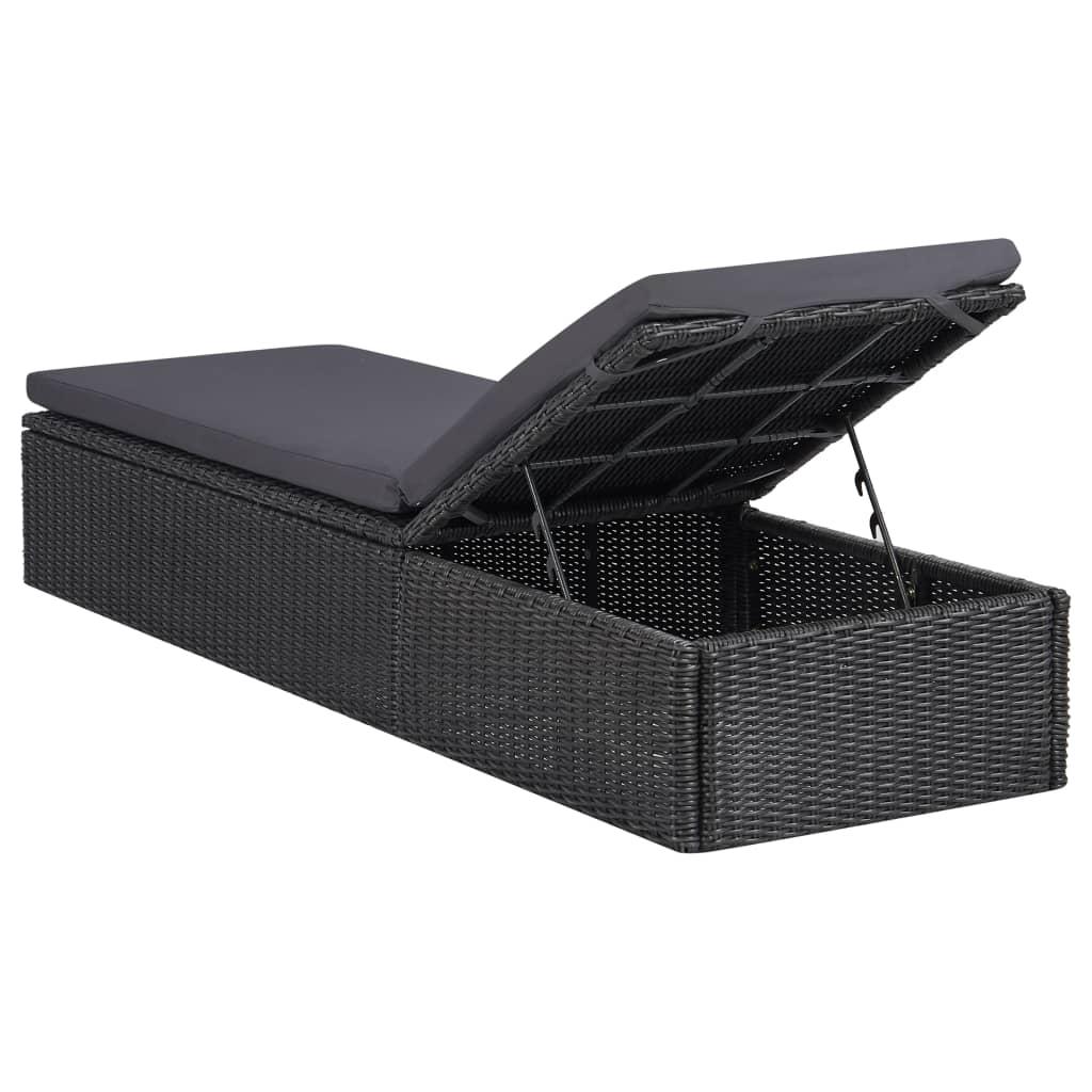 Sunlounger Poly Rattan Black and Dark Grey