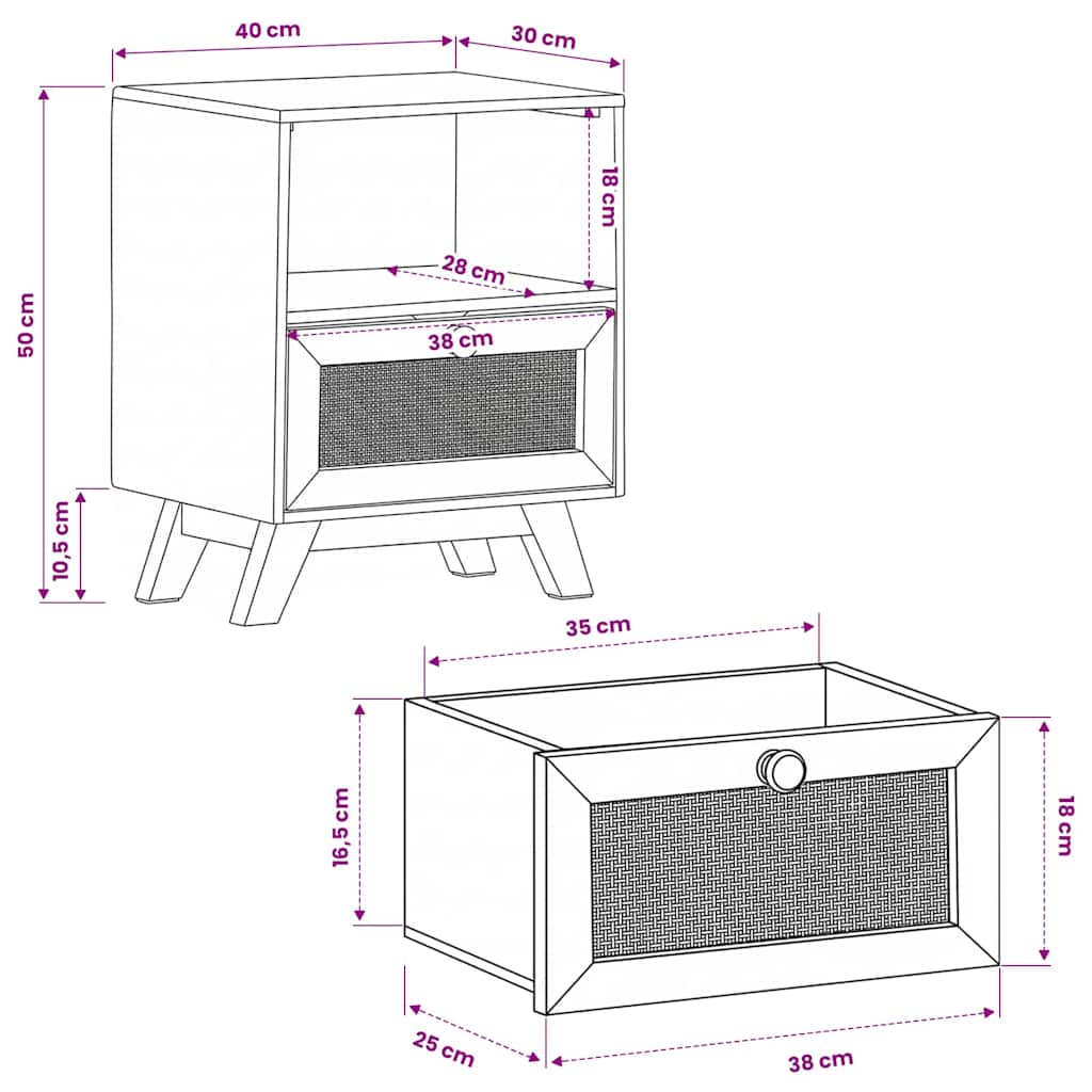 Bedside Cabinet 40x30x50 cm Solid Mango Wood