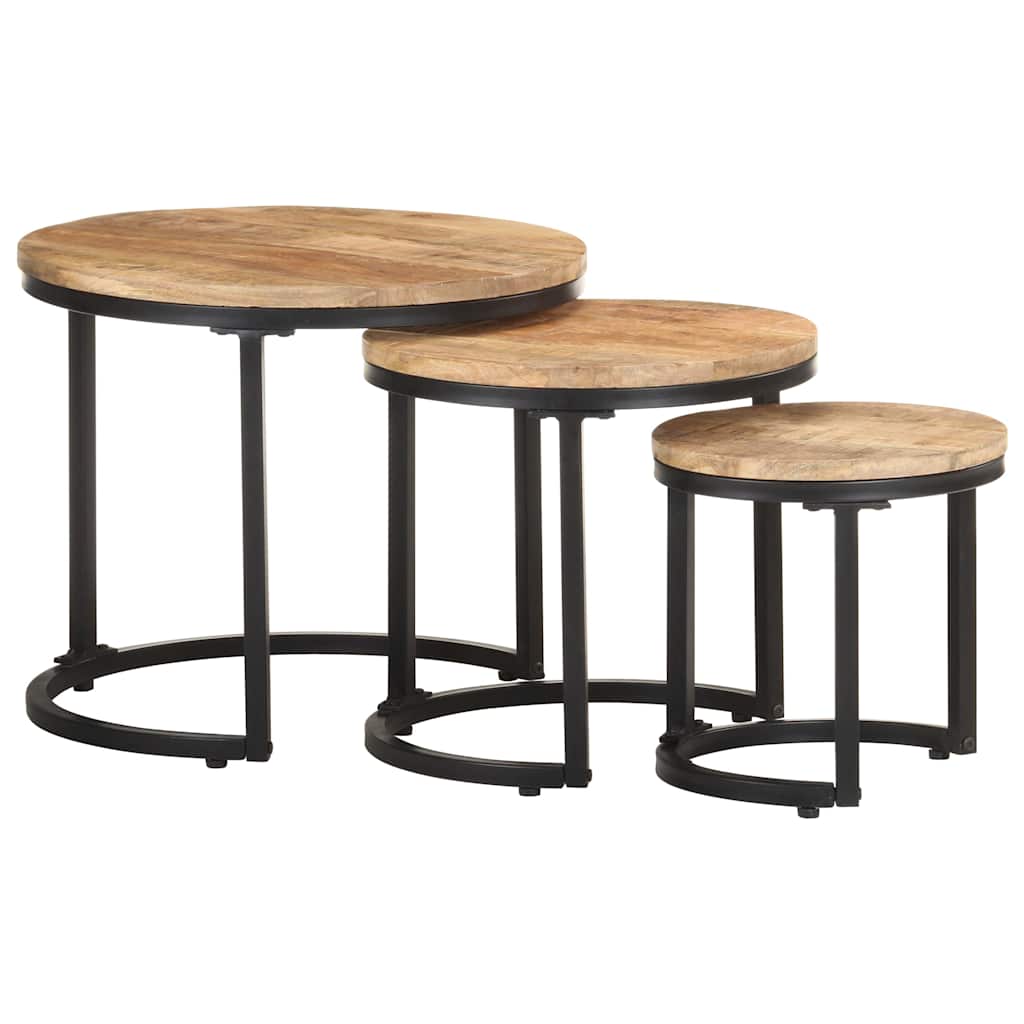 Side Tables 3 pcs Rough Mango Wood