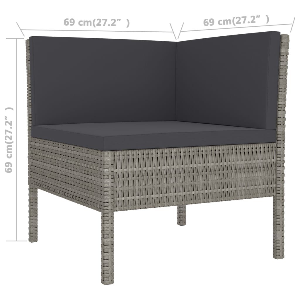 3 Piece Garden Lounge Set with Cushions Poly Rattan Grey
