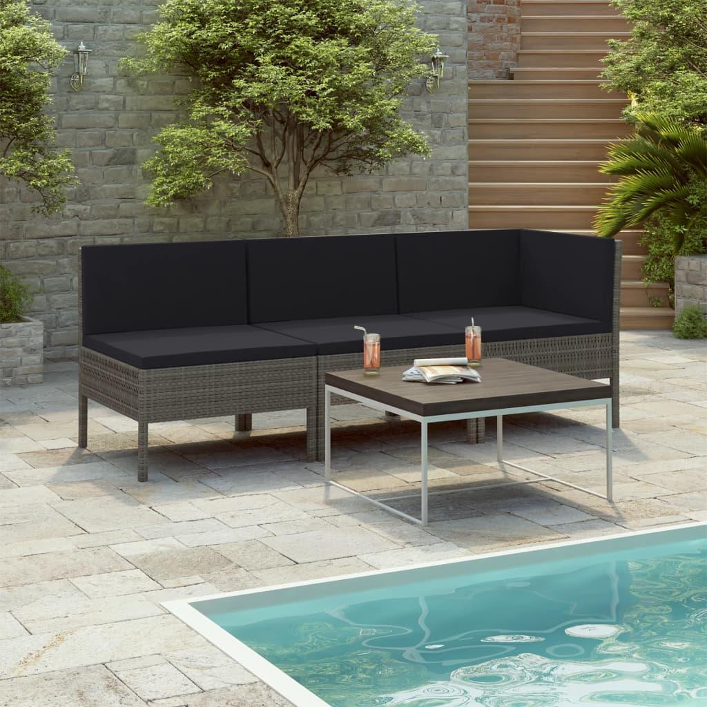 3 Piece Garden Lounge Set with Cushions Poly Rattan Grey