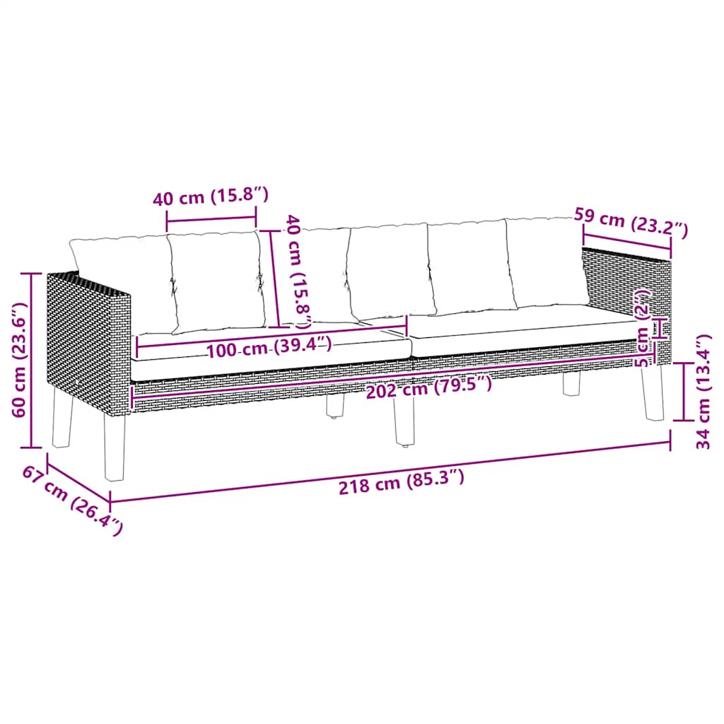 3-Seater Garden Sofa with Cushions Poly Rattan Beige