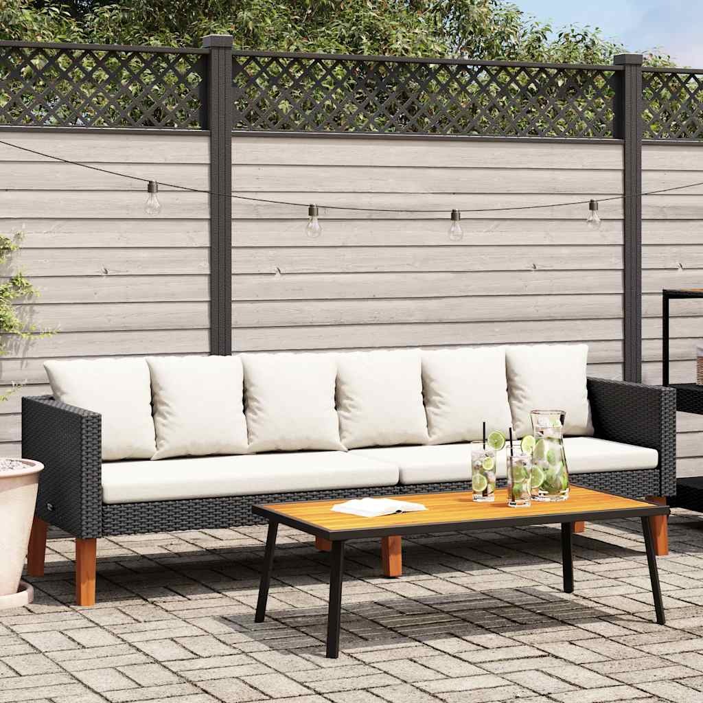 3-Seater Garden Sofa with Cushions Poly Rattan Black