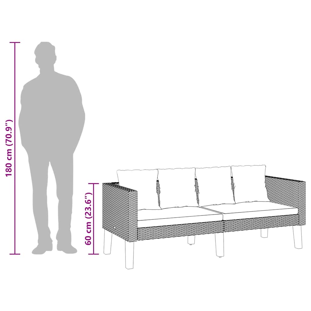 2-Seater Garden Sofa with Cushions Poly Rattan Beige