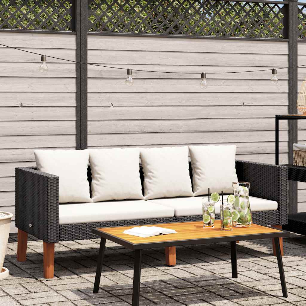 2-Seater Garden Sofa with Cushions Poly Rattan Black