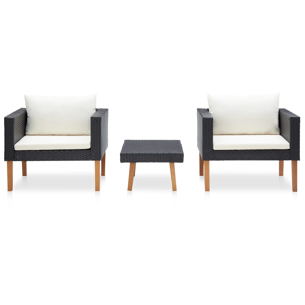 3 Piece Garden Lounge Set with Cushions Poly Rattan Black