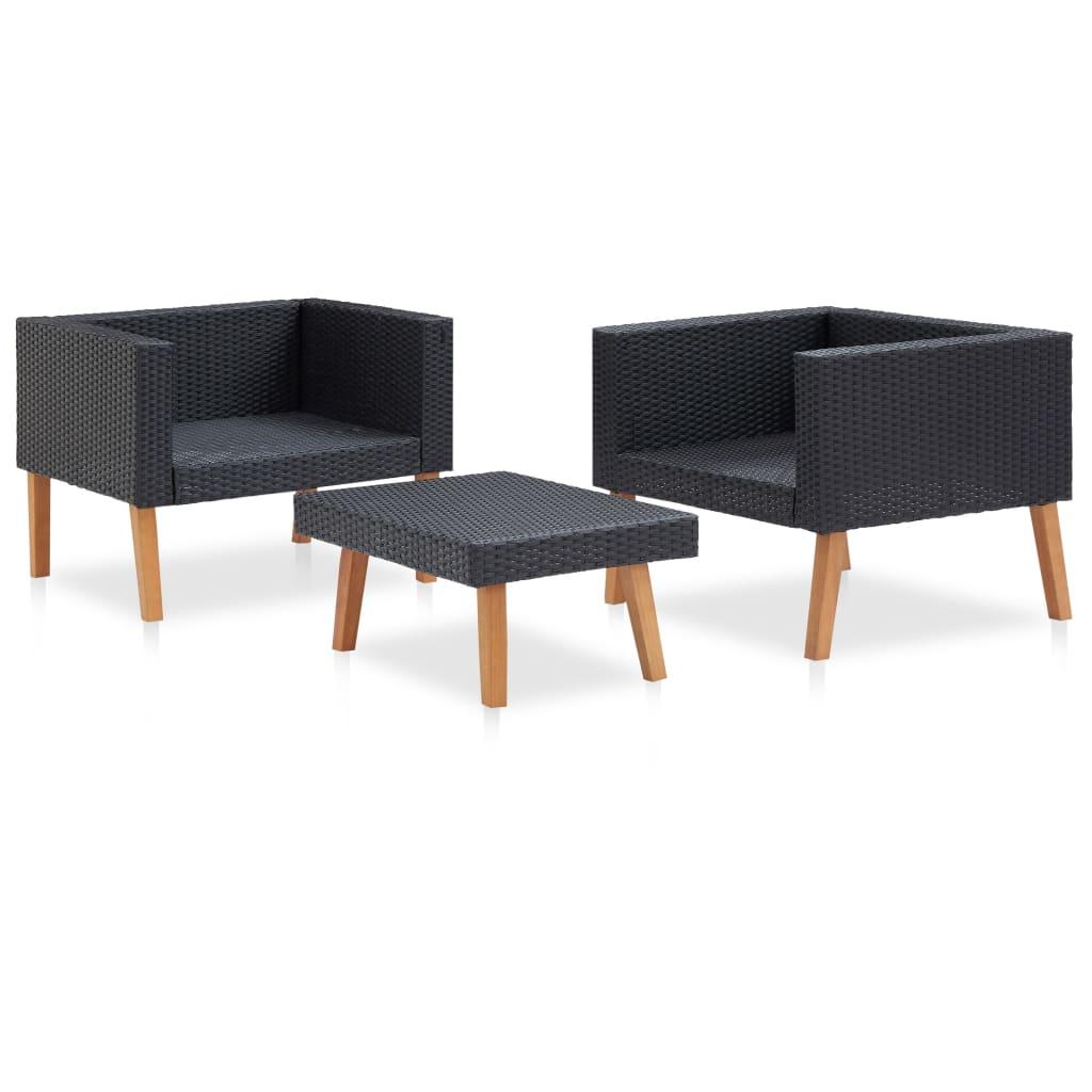 3 Piece Garden Lounge Set with Cushions Poly Rattan Black