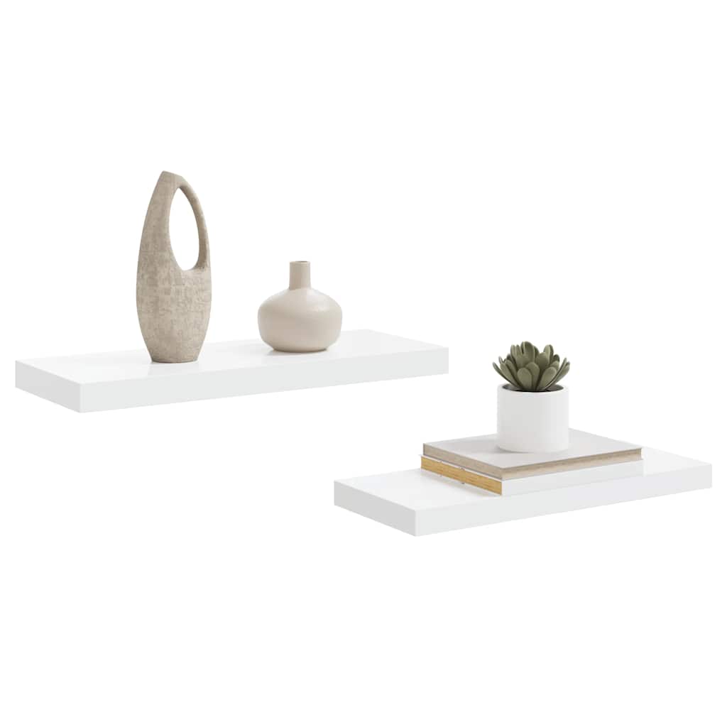 Floating Wall Shelves 2 pcs High Gloss White 60x23.5x3.8 cm MDF