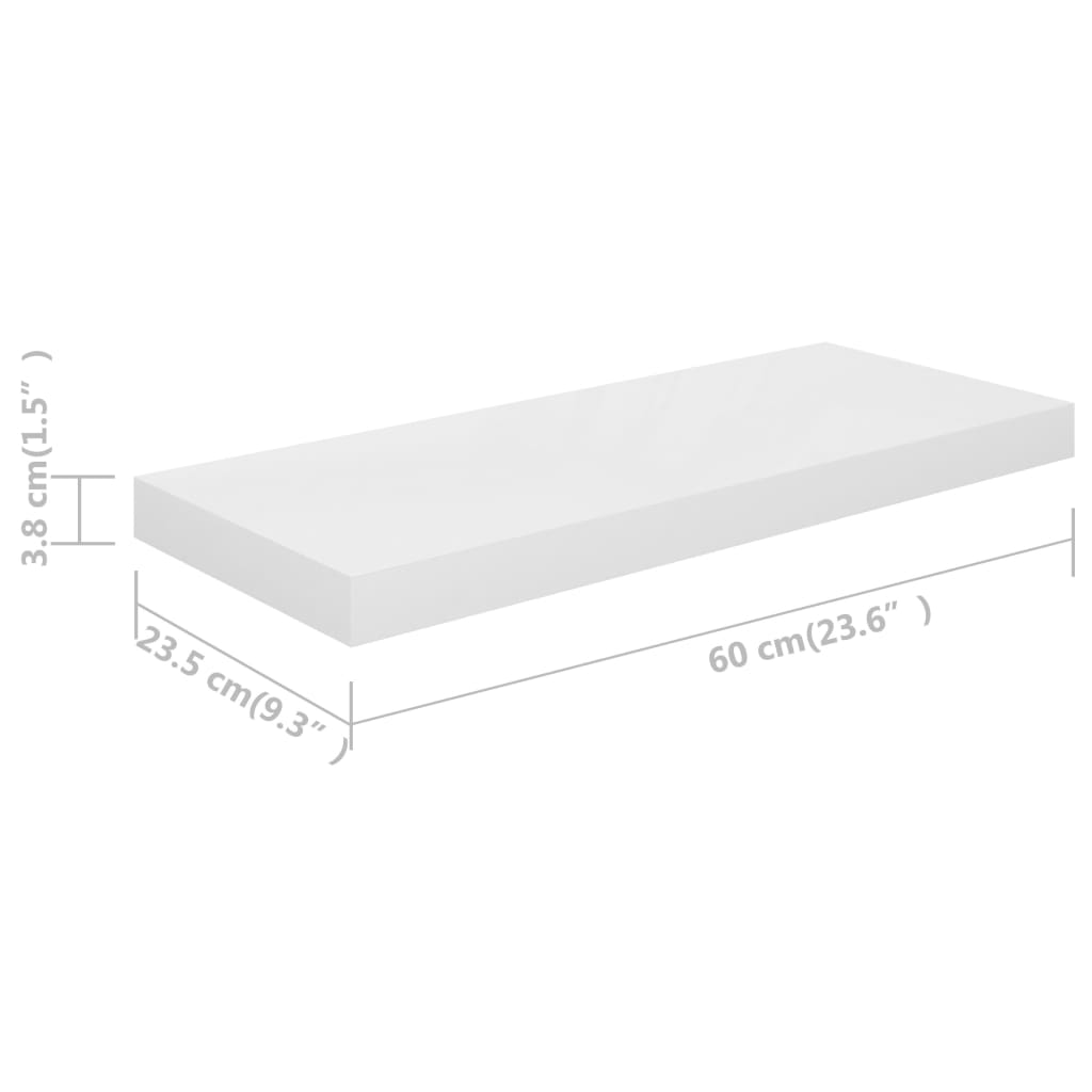 Floating Wall Shelves 4 pcs High Gloss White 60x23.5x3.8 cm MDF