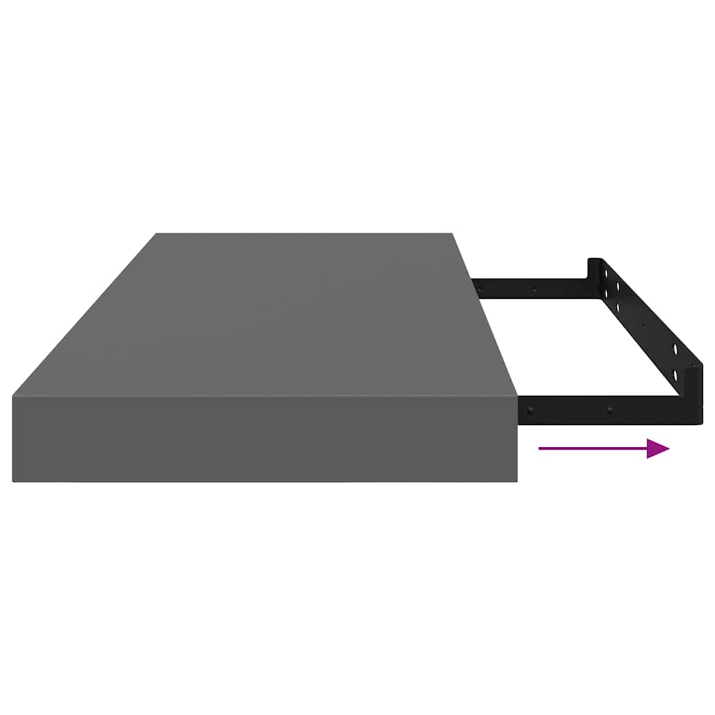 Floating Wall Shelves 2 pcs High Gloss Grey 60x23.5x3.8 cm MDF