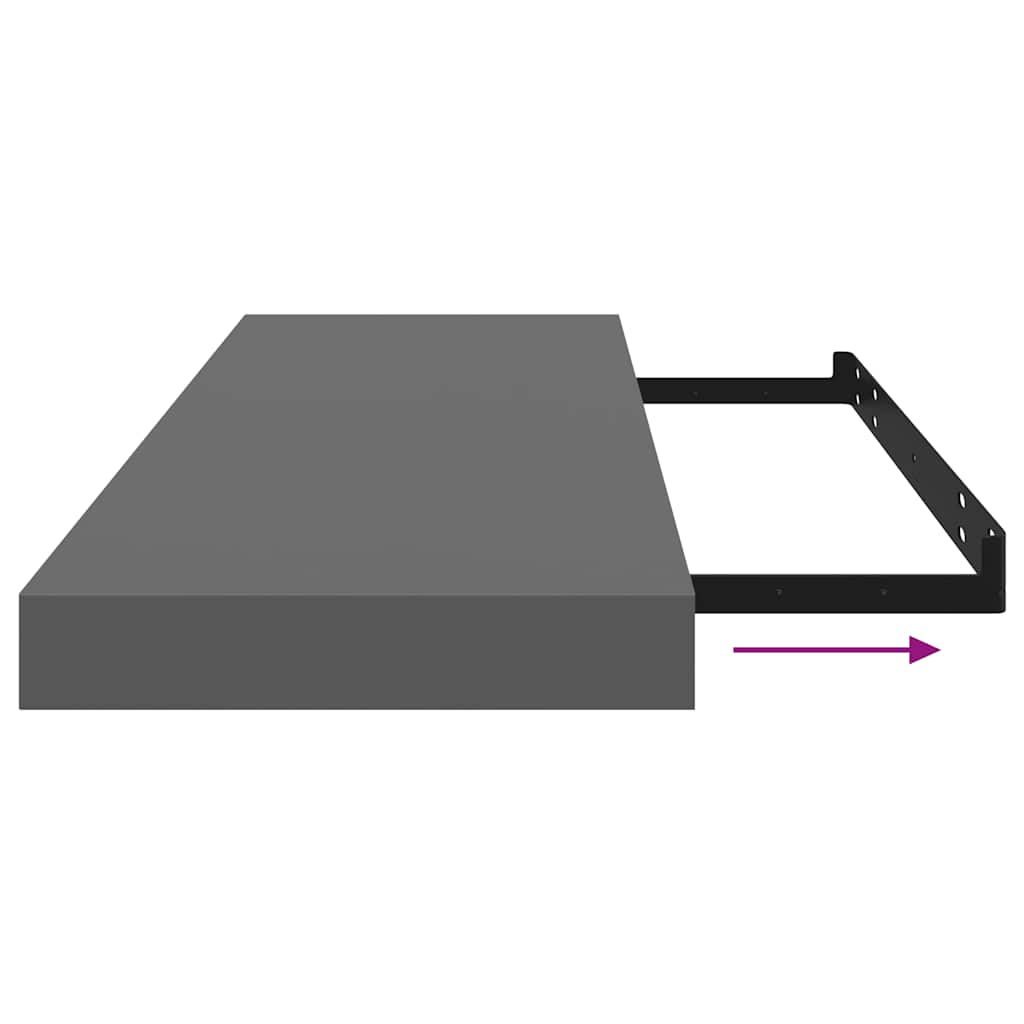 Floating Wall Shelves 2 pcs High Gloss Grey 80x23.5x3.8 cm MDF