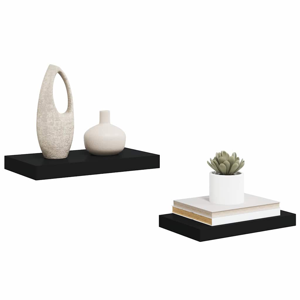Floating Wall Shelves 2 pcs Black 40x23x3,8 cm MDF