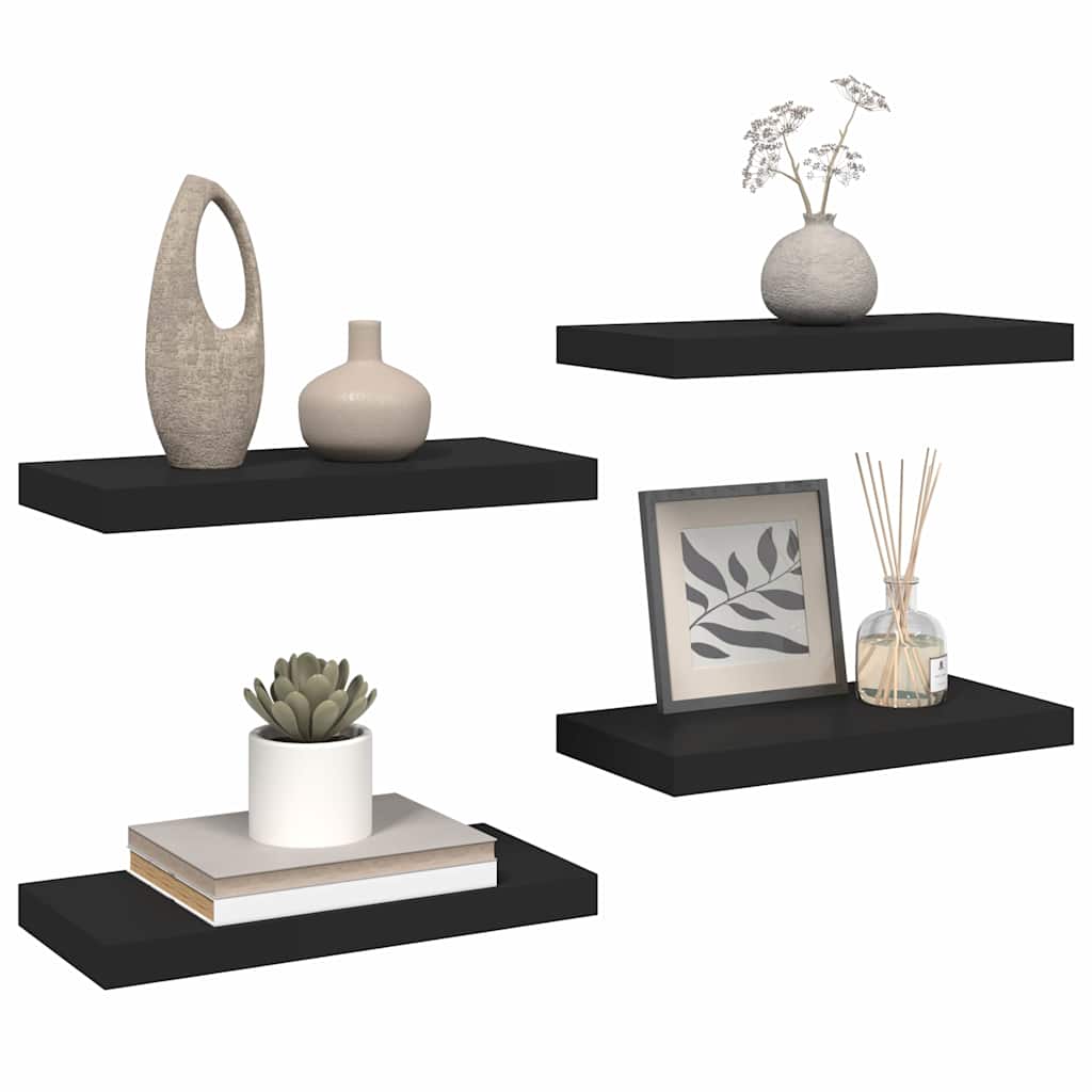 Floating Wall Shelves 4 pcs Black 50x23x3.8 cm MDF