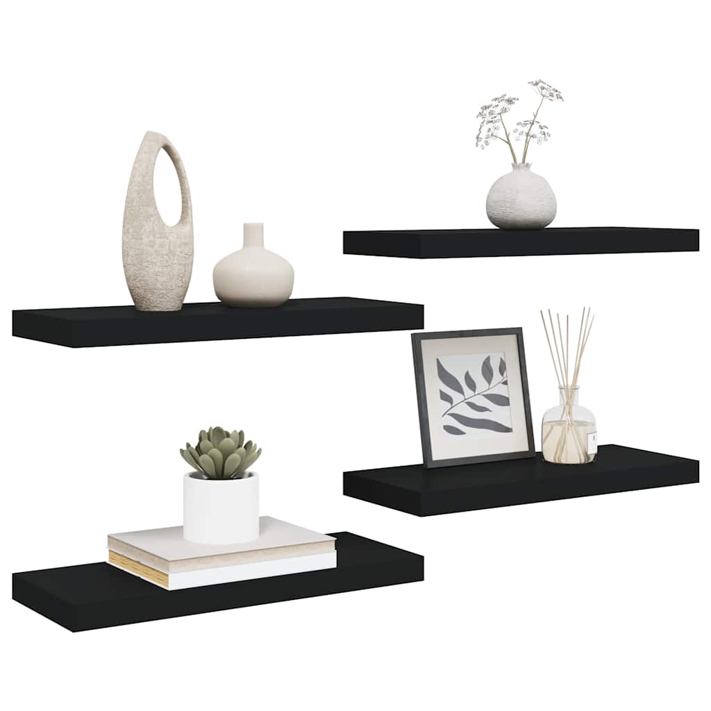 Floating Wall Shelves 4 pcs Black 60x23.5x3.8 cm MDF