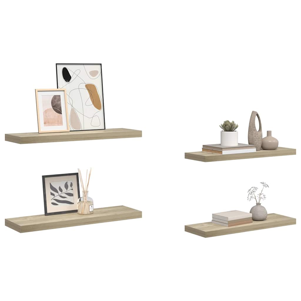Floating Wall Shelves 4 pcs Oak 80x23.5x3.8 cm MDF
