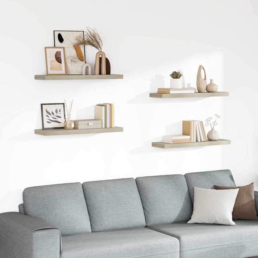 Floating Wall Shelves 4 pcs Oak 80x23.5x3.8 cm MDF