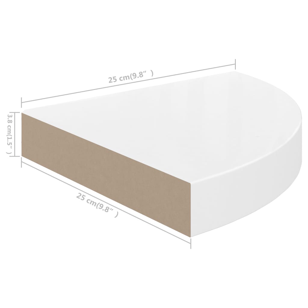 Floating Corner Shelves 2 pcs High Gloss White 25x25x3.8 cm MDF