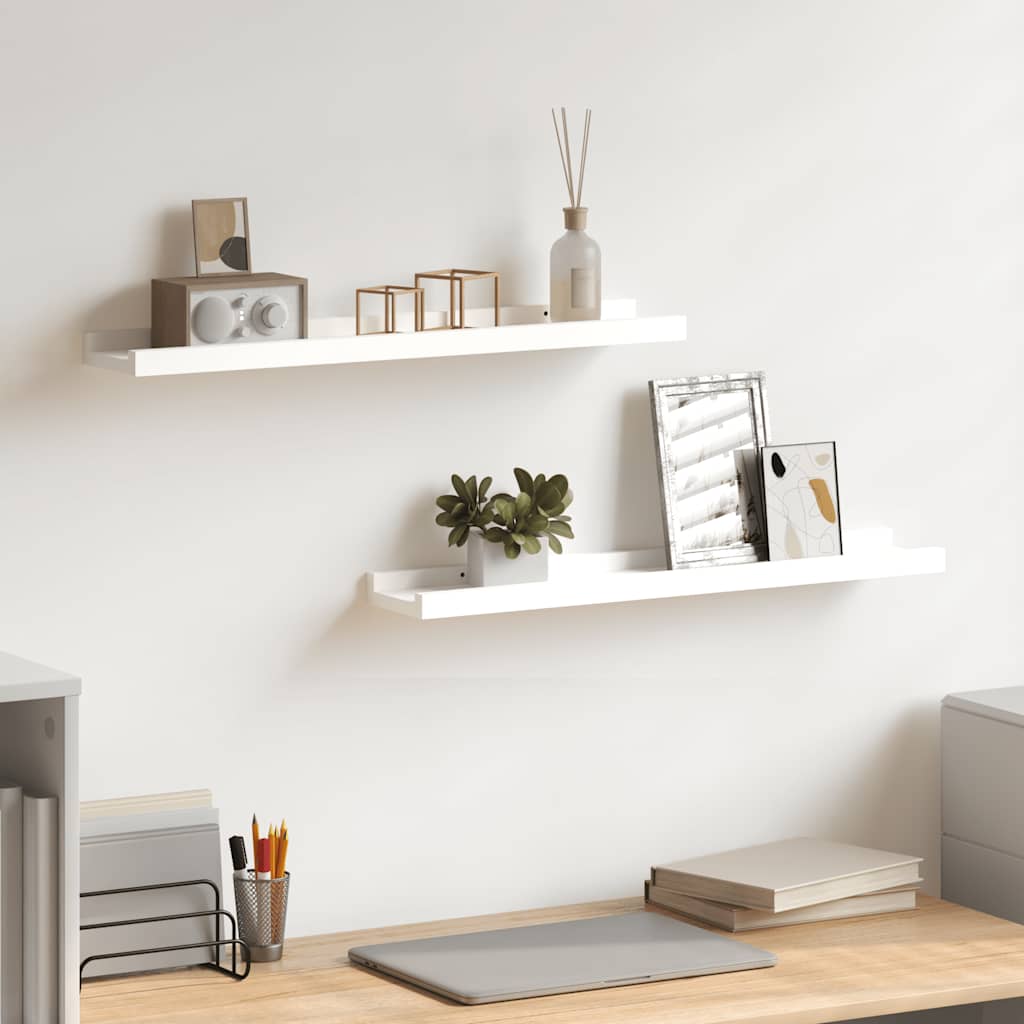 Picture Frame Ledge Shelves 2 pcs White 60x9x3 cm MDF