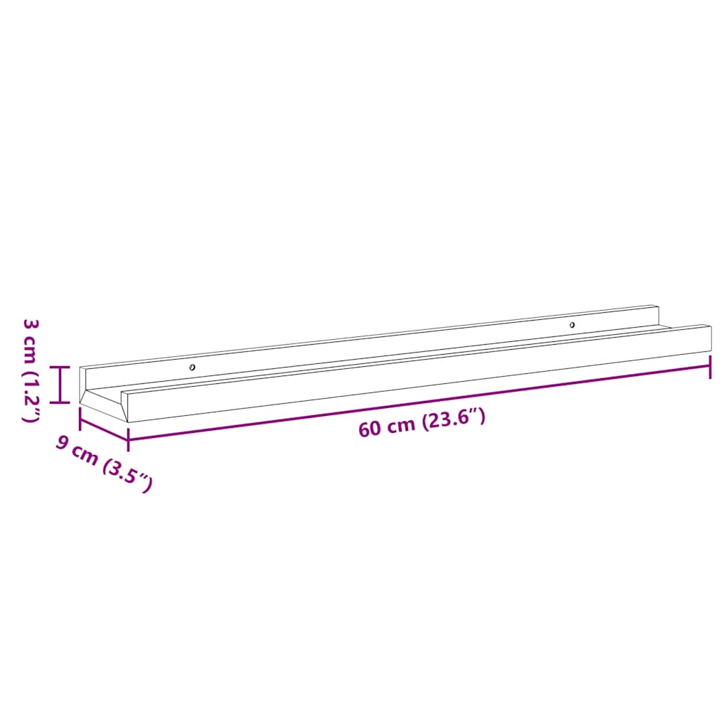 Picture Frame Ledge Shelves 2 pcs Black 60x9x3 cm MDF
