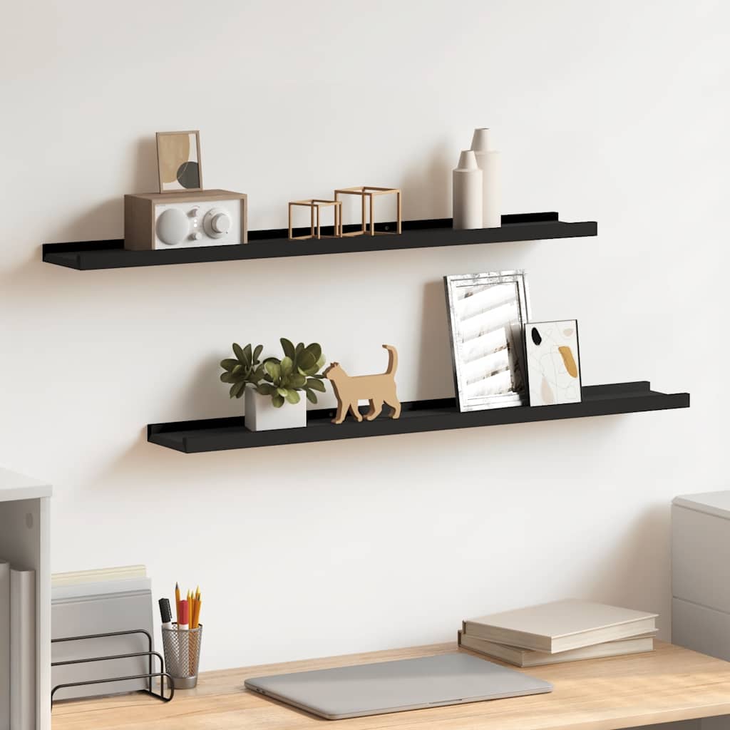 Picture Frame Ledge Shelves 2 pcs Black 80x9x3 cm MDF
