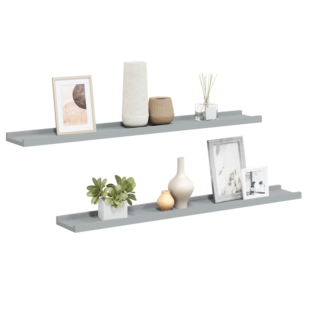 Picture Frame Ledge Shelves 2 pcs Grey 80x9x3 cm MDF