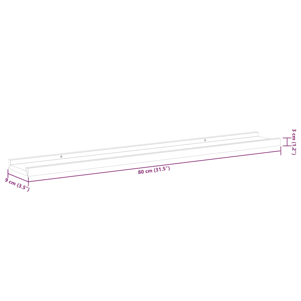 Picture Frame Ledge Shelves 2 pcs Grey 80x9x3 cm MDF