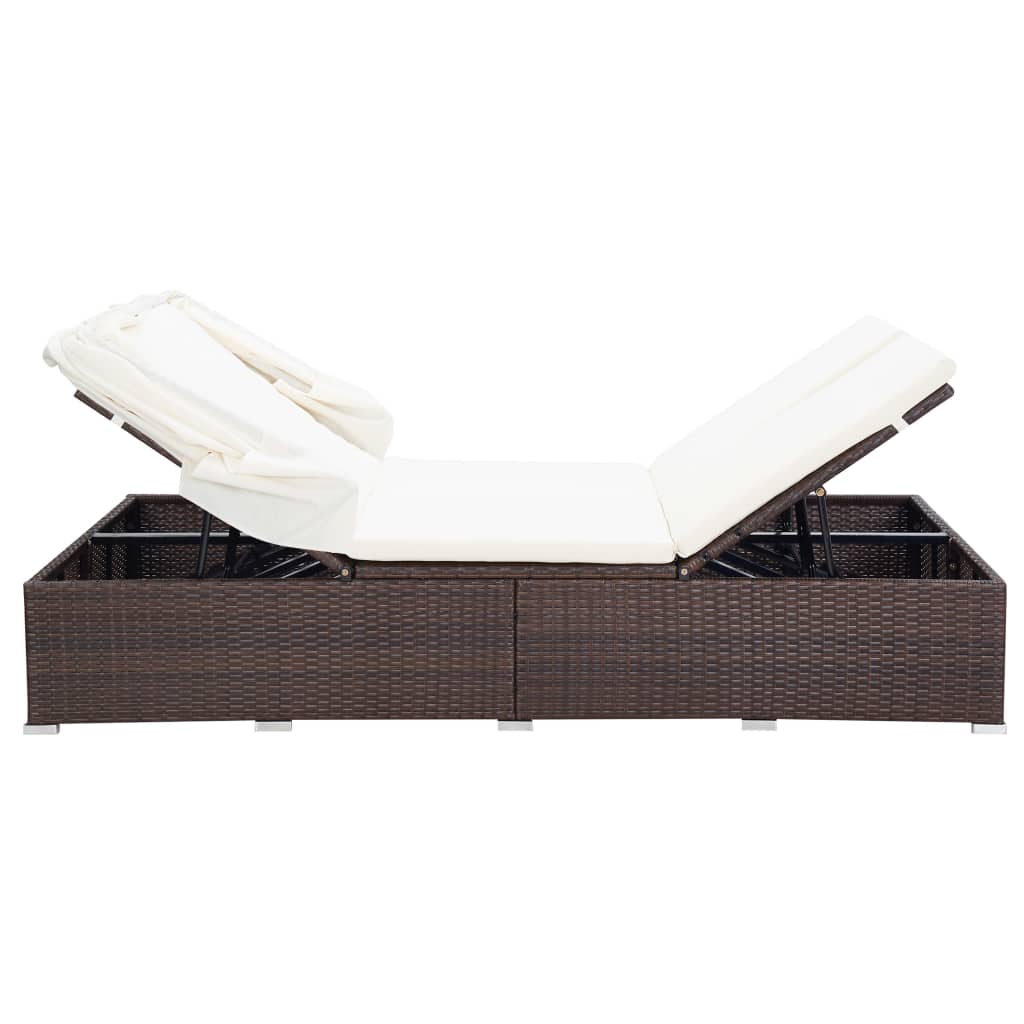 2-Person Sunbed with Cushion Poly Rattan Brown