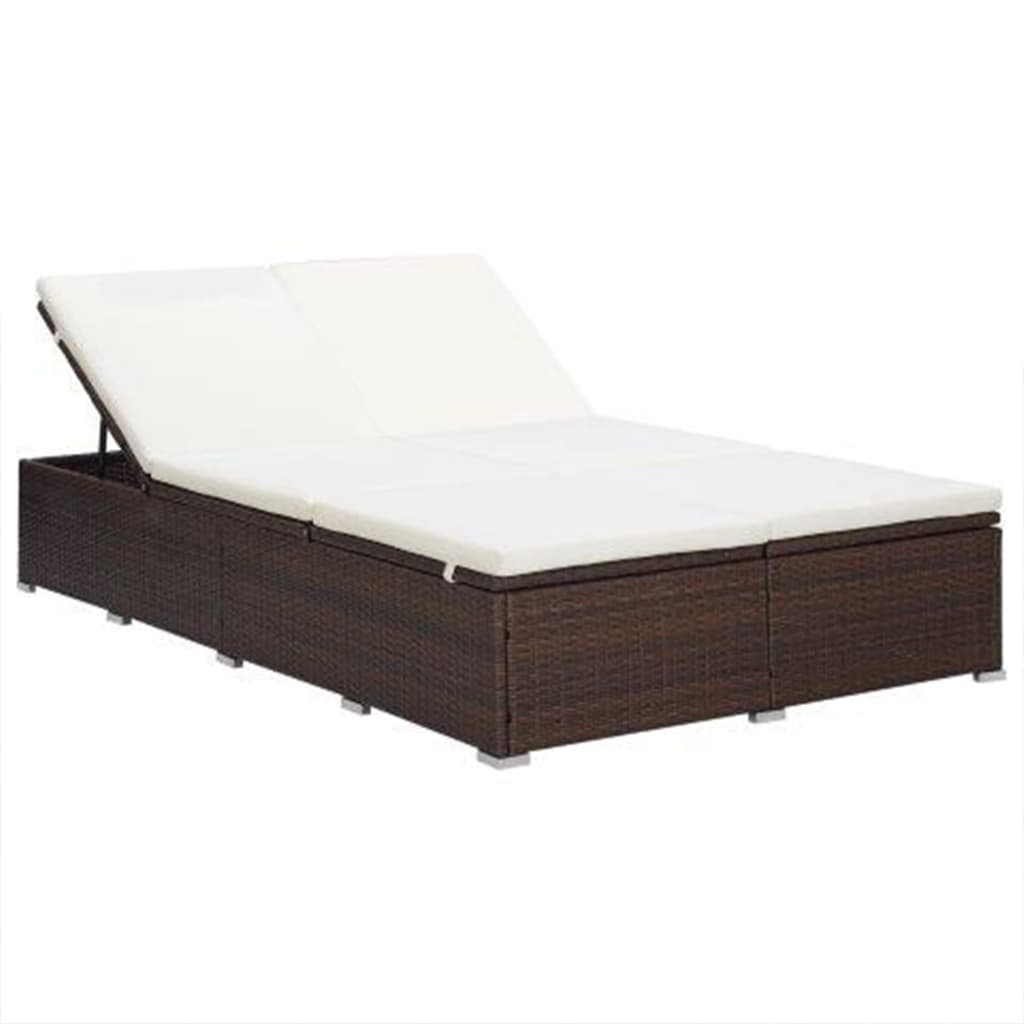 2-Person Sunbed with Cushion Poly Rattan Brown