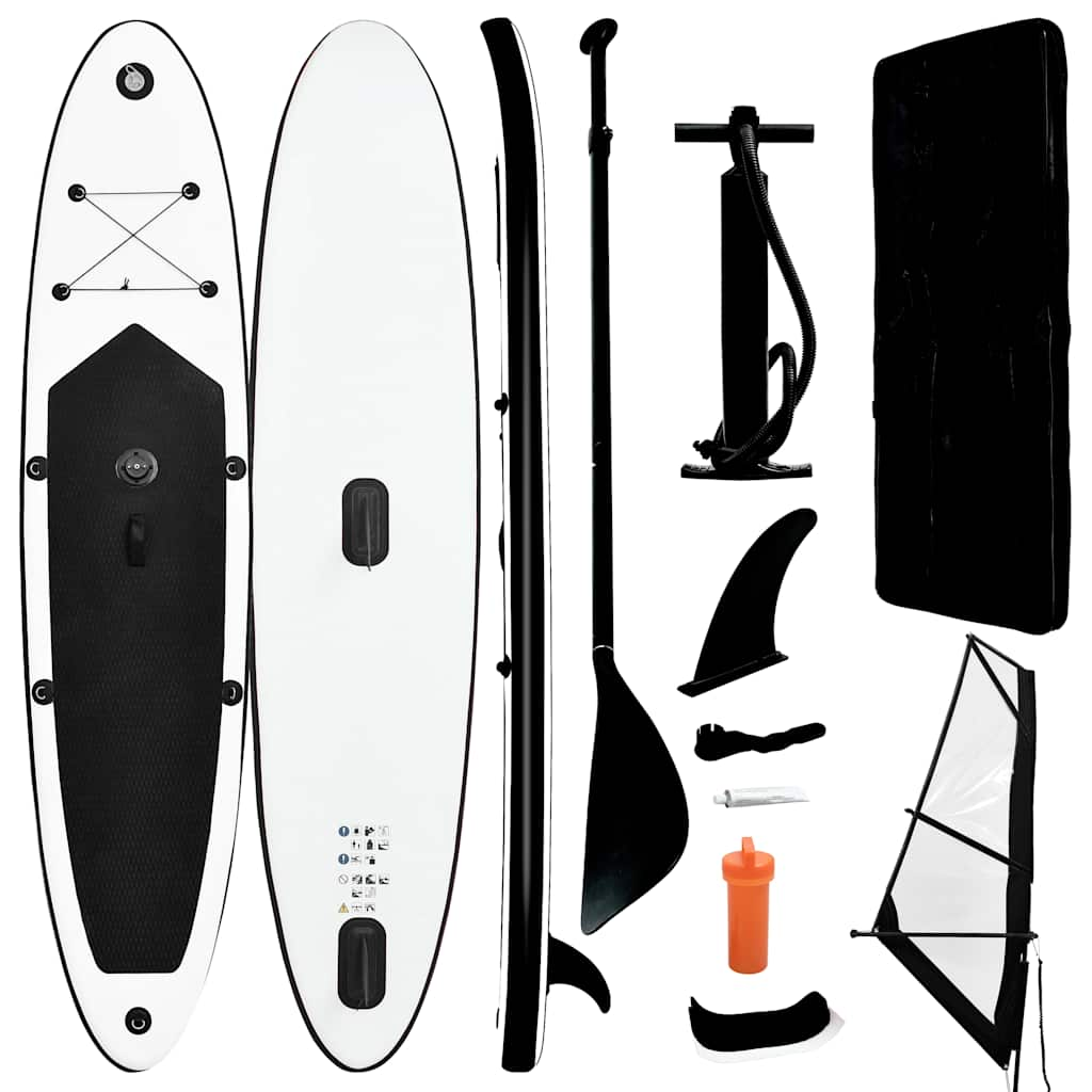 Inflatable Stand Up Paddleboard with Sail Set Black and White