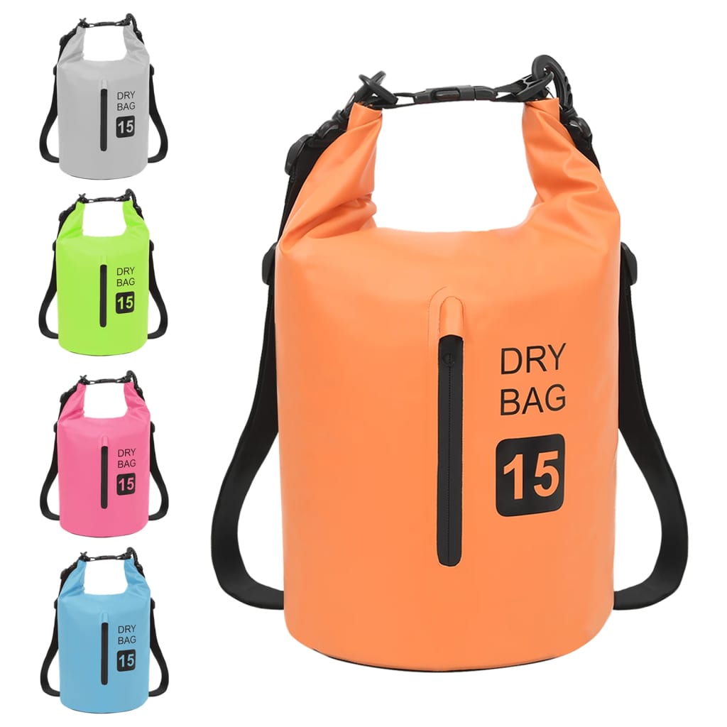 Dry Bag with Zipper Orange 15 L PVC