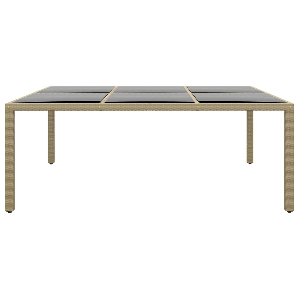 Garden Table 200x150x75 cm Tempered Glass and Poly Rattan Beige