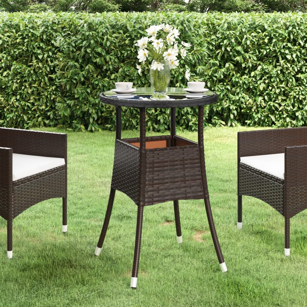 Garden Table Ø60x75 cm Tempered Glass and Poly Rattan Brown