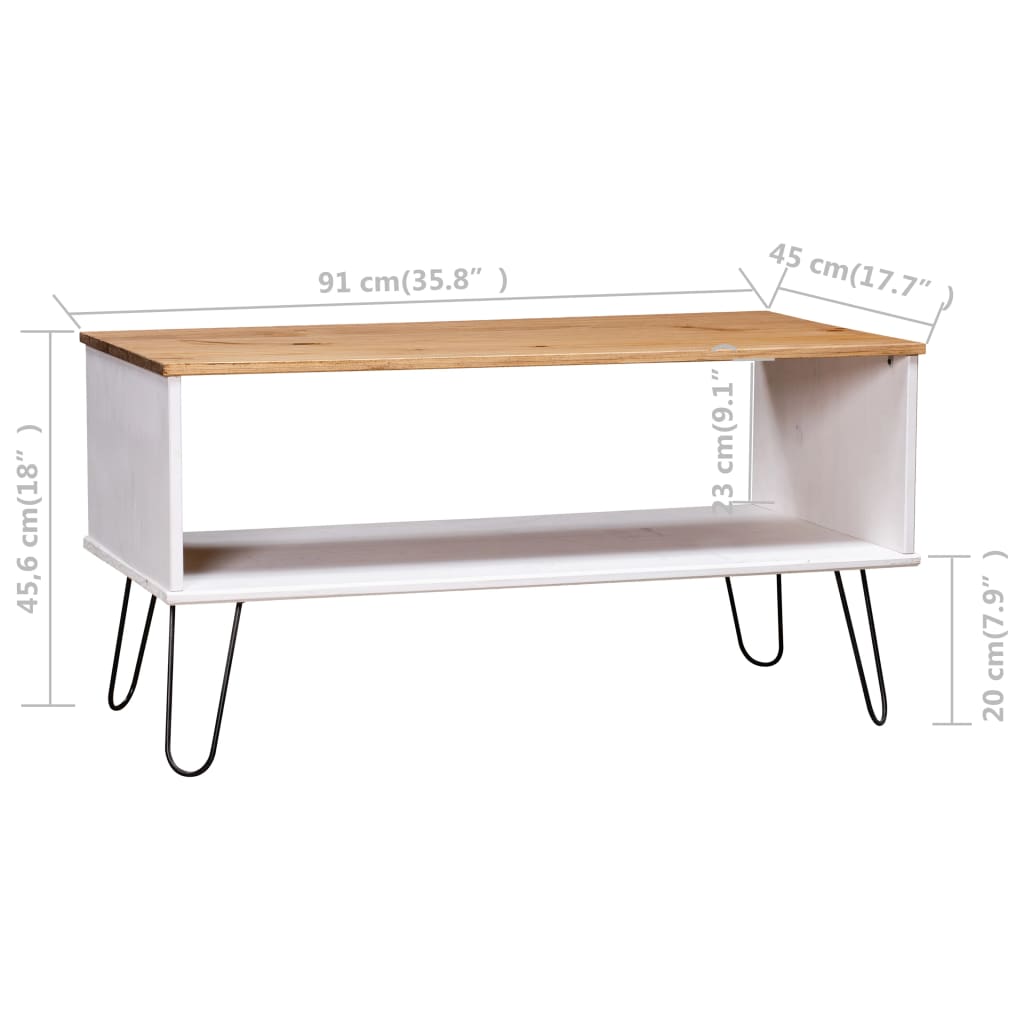 Coffee Table "New York" White and Light Wood Solid Pine Wood