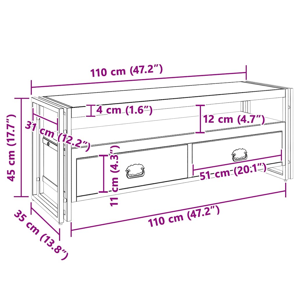 TV Cabinet 120x35x45 cm Solid Wood with Honey Finish