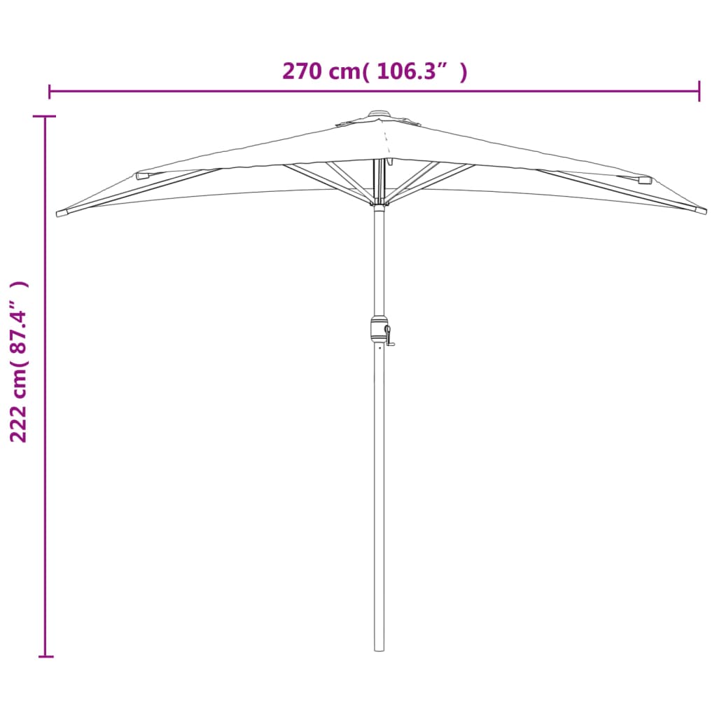 Balcony Parasol with Aluminium Pole Blue 270x144x222 cm Half