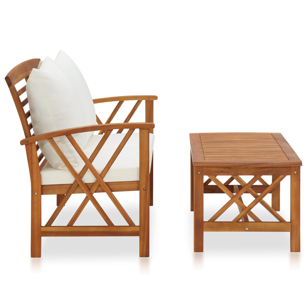 2 Piece Garden Lounge Set with Cushions Solid Acacia Wood