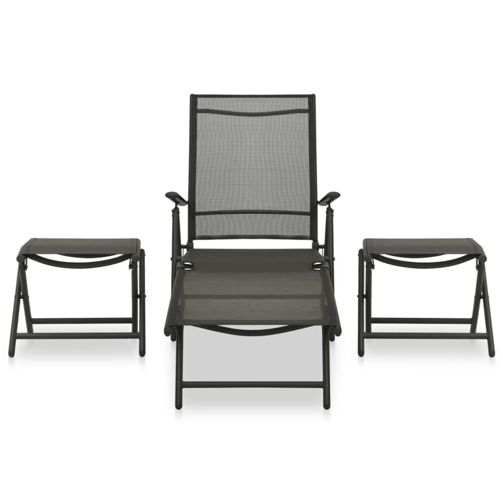 3 Piece Garden Lounge Set Textilene and Aluminium Black