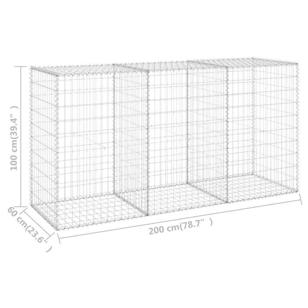 Gabion Wall with Covers Galvanised Steel 200x60x100 cm