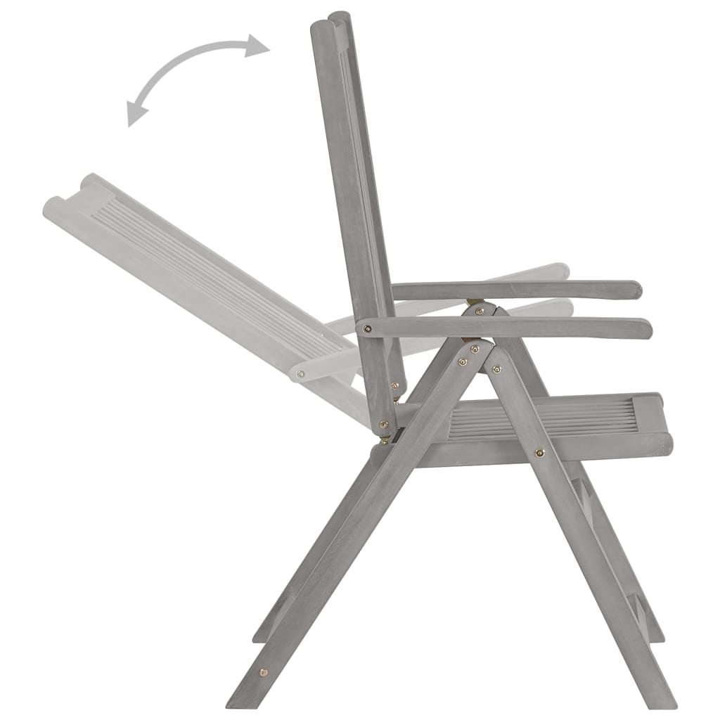 Garden Reclining Chairs 3 pcs Grey Solid Wood Acacia