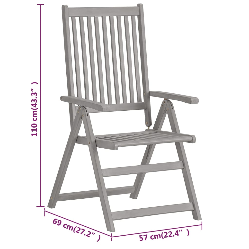 Garden Reclining Chairs 3 pcs Grey Solid Wood Acacia