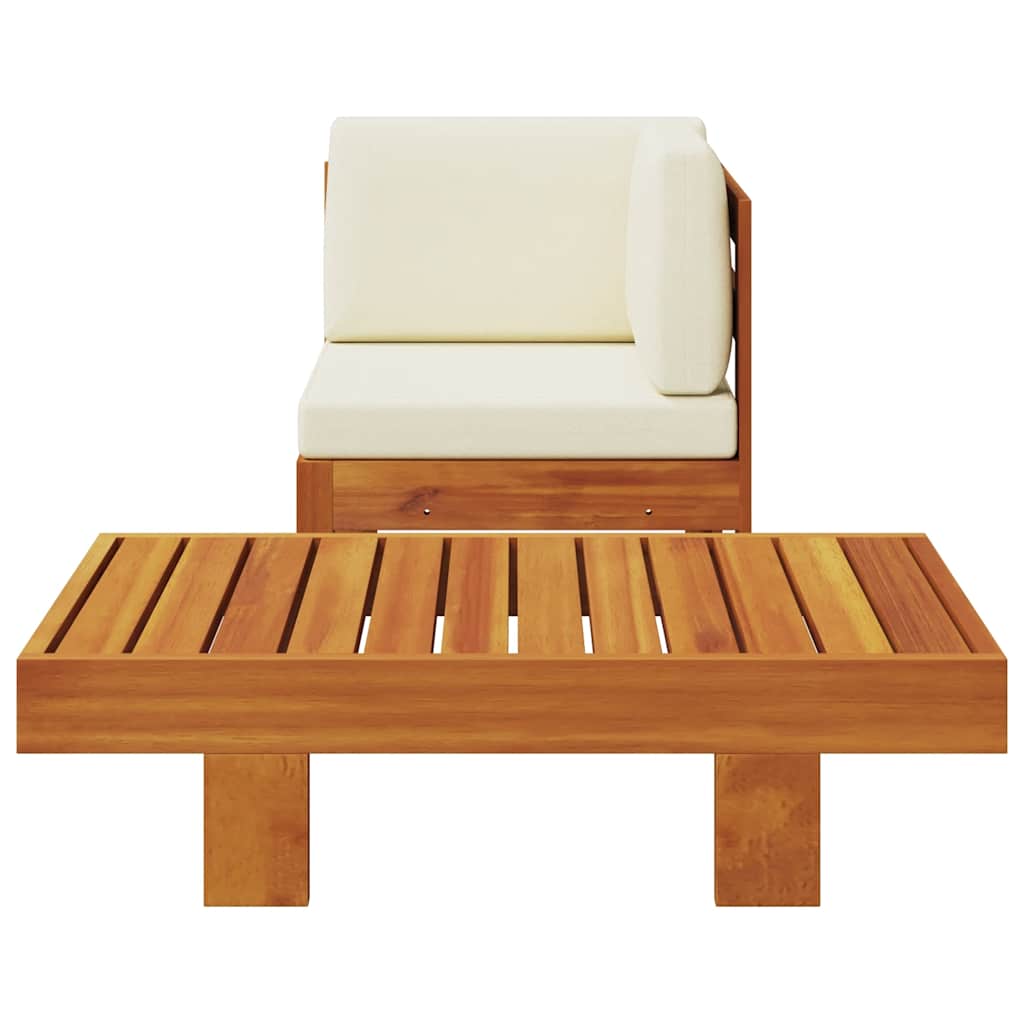 2 Piece Garden Lounge Set with Cream White Cushions Acacia Wood