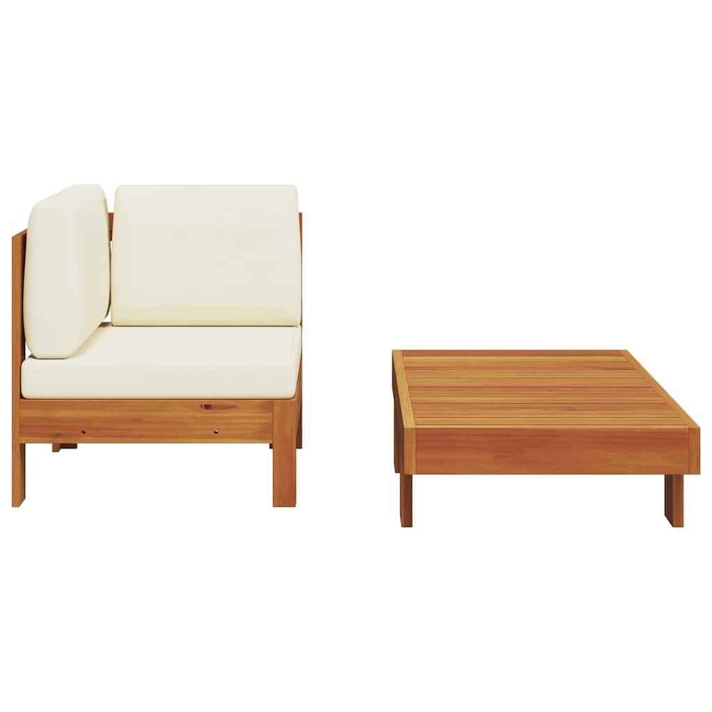 2 Piece Garden Lounge Set with Cream White Cushions Acacia Wood
