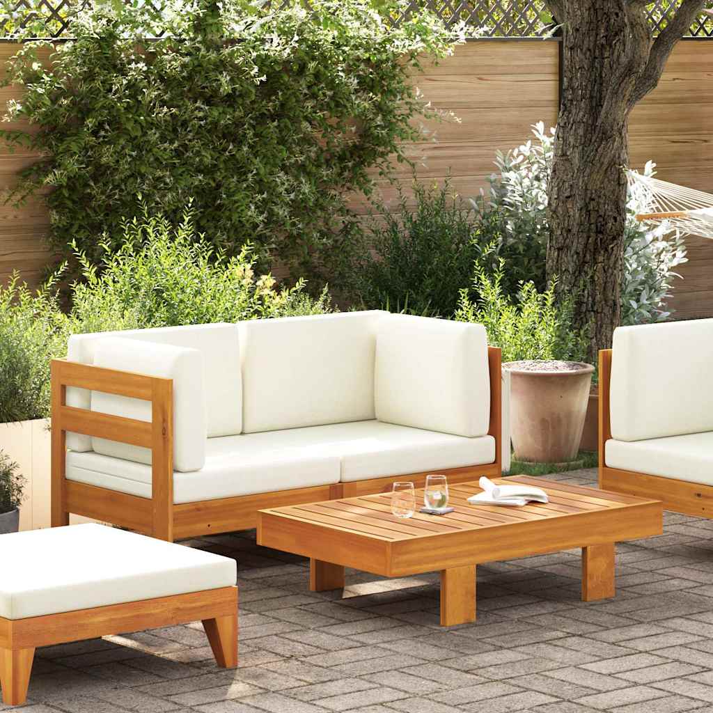 2 Piece Garden Lounge Set with Cream White Cushions Acacia Wood