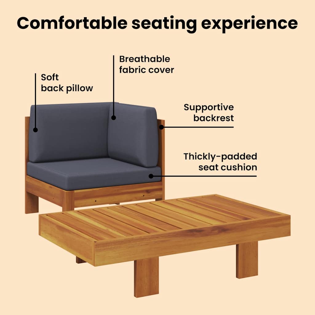 2 Piece Garden Lounge Set with Dark Grey Cushions Acacia Wood